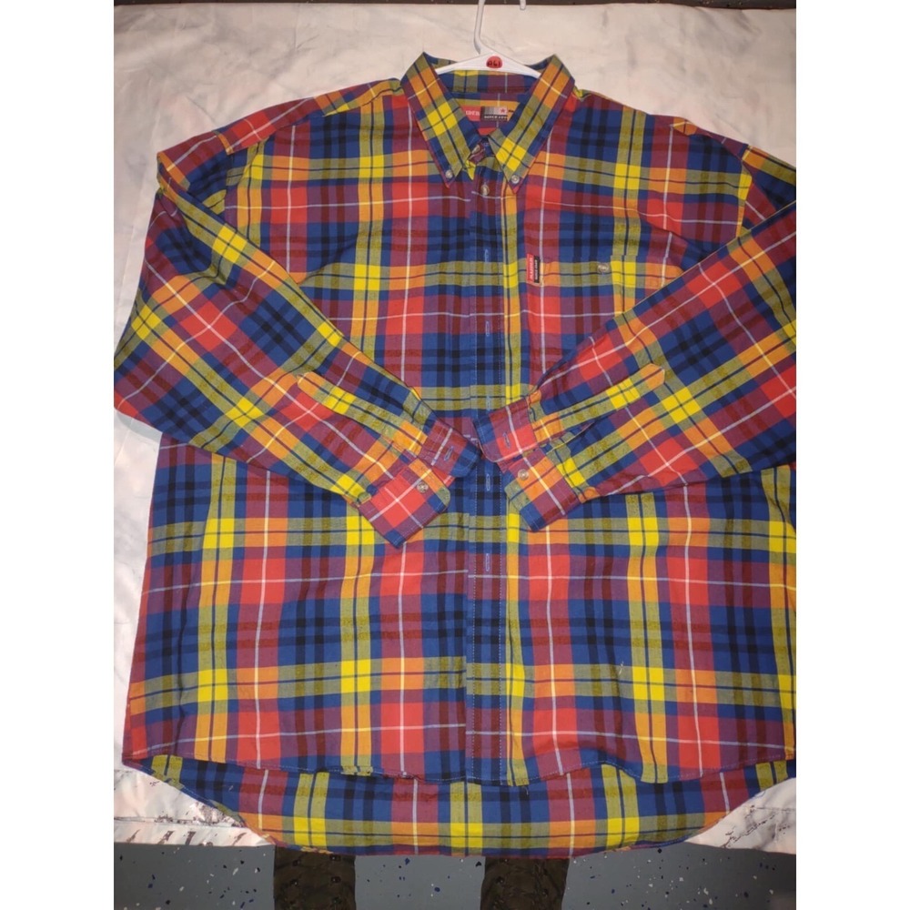 Raider Mens XXL‎ Plaid Button Down Shirt Long Sleeve Multi Color Cotton 661